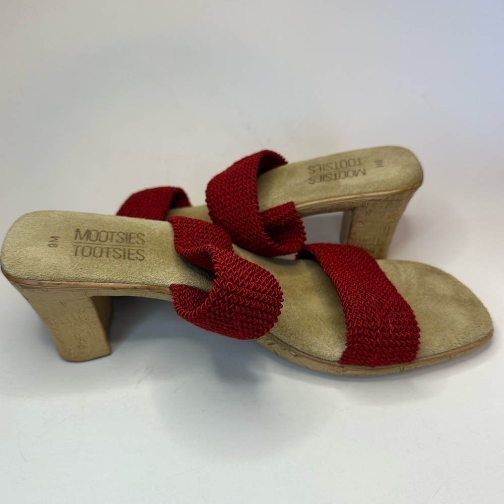 Mootsies Tootsies Red Sandals Woven Straps Cork Heel Size 9 Y2K Slip On EUC - Picture 5 of 10